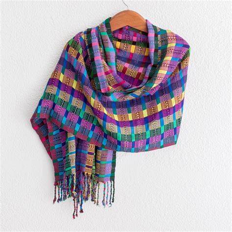 Unicef Market Colorful Cotton Shawl Crafted In Guatemala San Juan