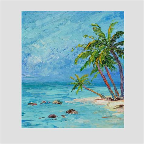 Tropical Beach Painting Seascape Original Art Palm Trees Art Inspire