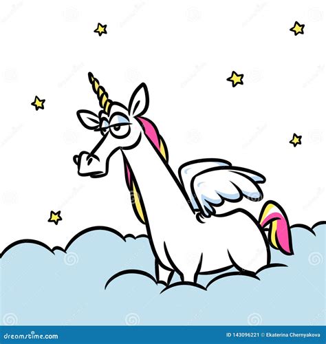 Sad Unicorn Pegasus Unicorn Clouds Sky Cartoon Stock Illustration