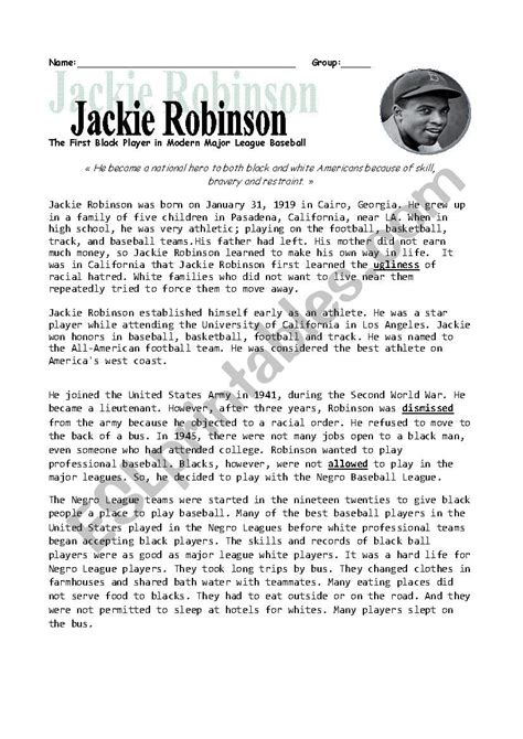 Printable Jackie Robinson Worksheets