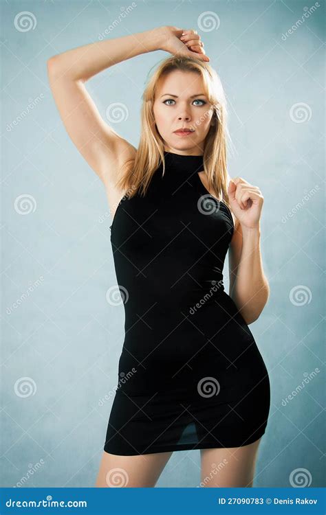 Blond Lady In Black Dress Stock Image Image Of Caucasian