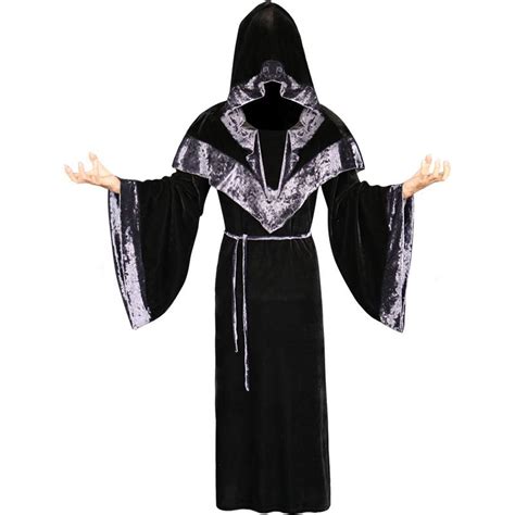 Adult Mens Dark Mystic Sorcerer Robe Halloween Cosplay Costume With H