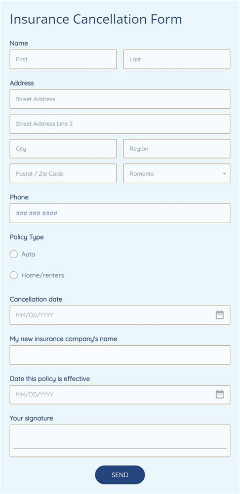 Free Insurance Cancellation Form Template 123formbuilder