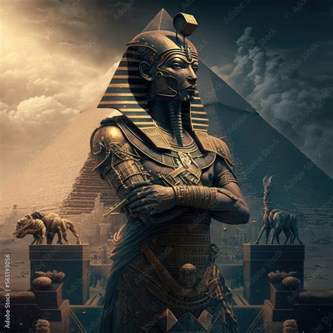Ai Generated Image Of Egyptian God Amun Ra Ancient Egyptian Deity Ra With Pyramid Stock