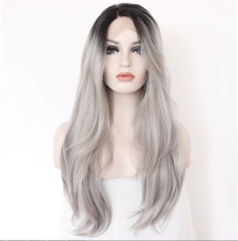 Synthetic Lace Front Wig Heat Resistant Long Wavy Ombre Grey Gray Full