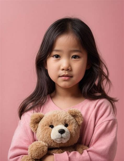 Premium Ai Image Asian Cute Little Asian Child Girl Hugging Teddy