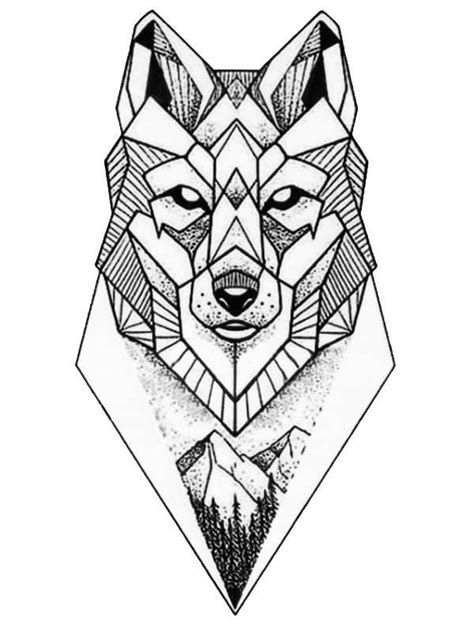 Tatouage Temporaire Géométrique Dun Loup Cubique Dans Les Montagnes