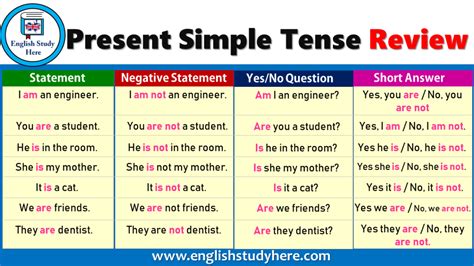 Sentences Of Simple Present Tense English Study Here