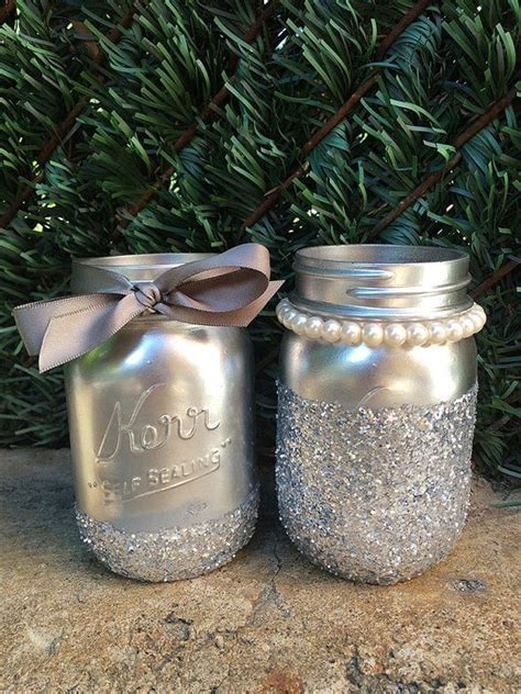 Glitter Mason Jars Silver Mason Jars Painted Mason Jars Wedding