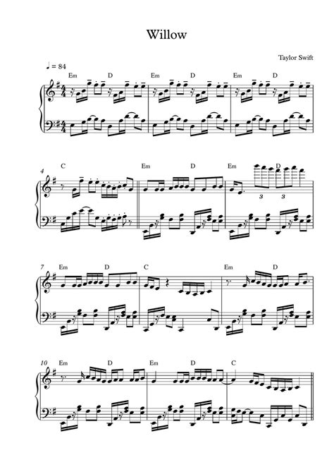 taylor swift willow piano solo sheets by pineapplechord