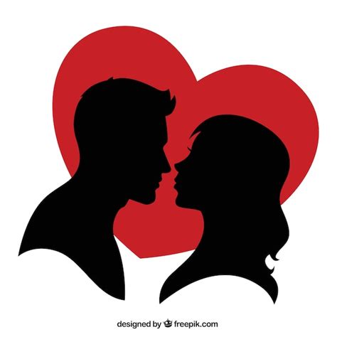 Silhouette Of A Couple And A Red Heart Free Vector