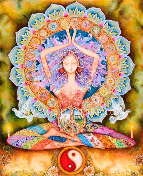 Woman Meditating And Mandala And Balance Art Mantras Chakras Yoga Studio