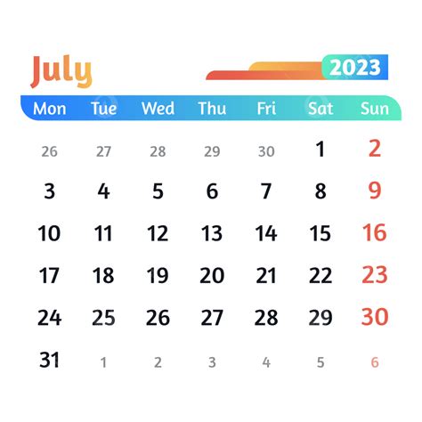 July Calendar 2023 July 2023 Calendar 2023 July Calendar Png And