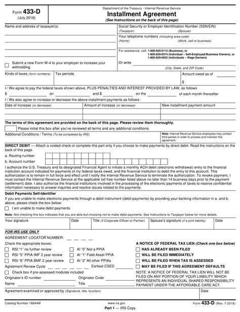 Did you know turbotax software is designed to take away the burden of understanding irs tax forms and instructions? IRS Form 433-d Download Fillable PDF or Fill Online ...