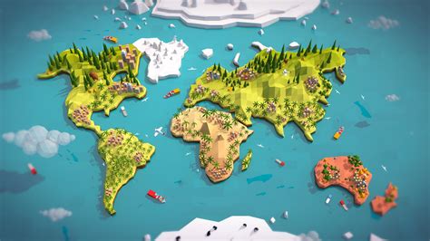 Cartoon Low Poly Earth World Map 3d Plants And Trees ~ Creative Market