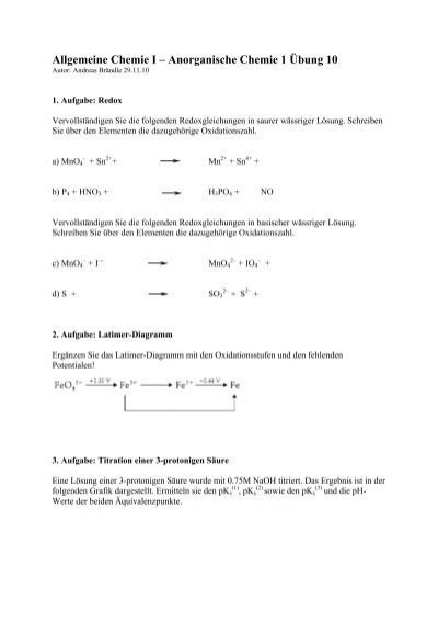 Allgemeine Chemie I Anorganische Chemie 1 Übung 10