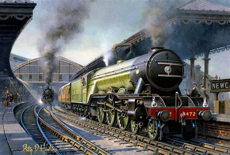 Painting Of Flying Scotsman At Newcastle Station Railroad Art Steam