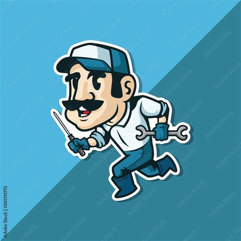 Cartoon Repair Man Or Quick Fix Mechanic Man Mascot Logo Vector