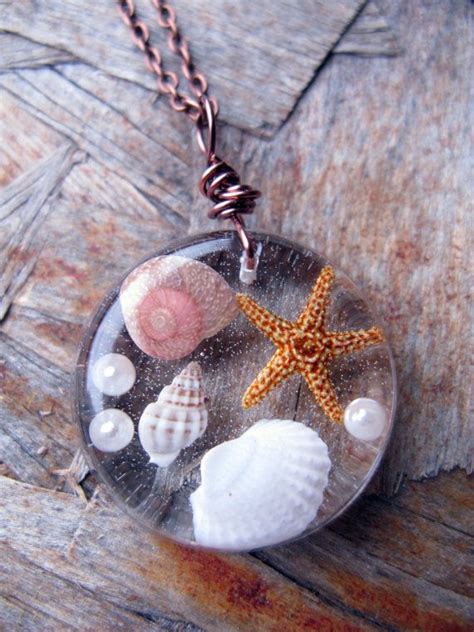 Beach Necklace Real Shells And Starfish In Resin Nautical Etsy In
