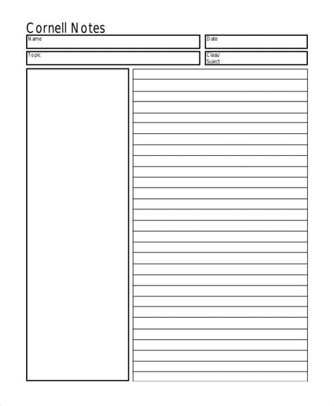 Printable Cornell Notes Template Word Printable Templates