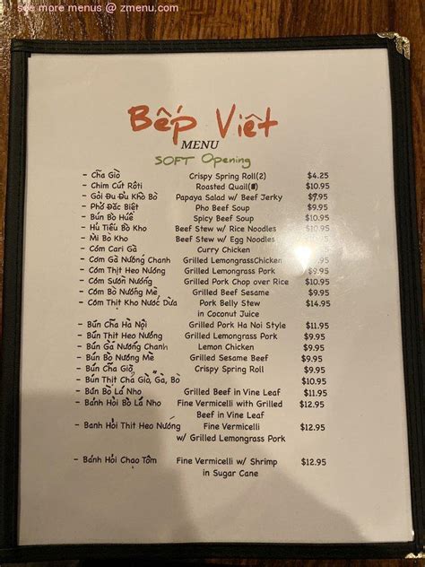 Menu At Bep Viet Restaurant Falls Church