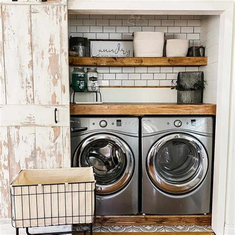 Diy Laundry Room Shelf With Hanging Rod 50 Small Laundry Room Ideas