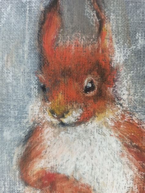 Original Art Winter Squirrel Oil Pastel Painting Home Decor Etsy