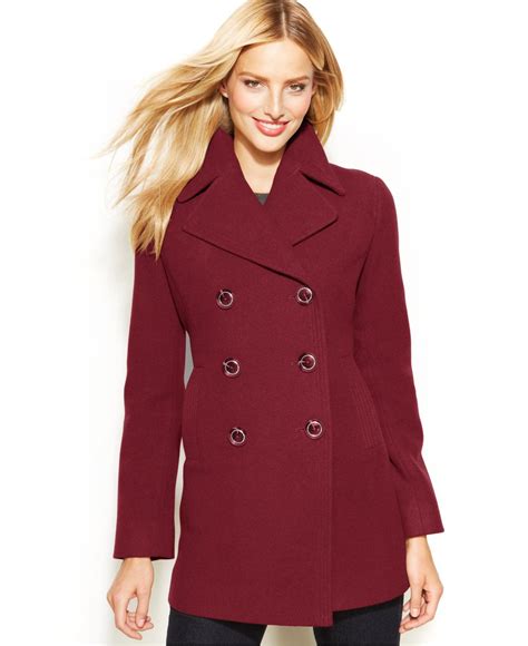 Kenneth Cole Reaction Petite Double Breasted Wool Blend Pea Coat