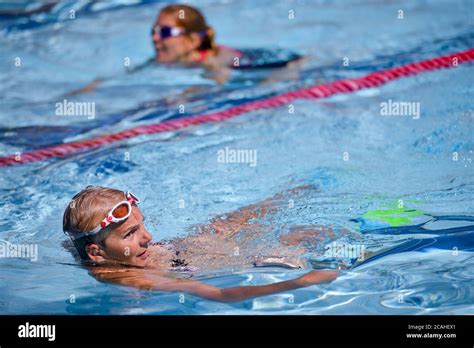 Swimmers Enjoy The Pool At Woodgreen Leisure Centre Oxfordshire As