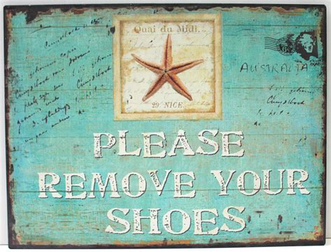 Please Remove Your Shoes Metal Sign Coastal Beach Wall Decor