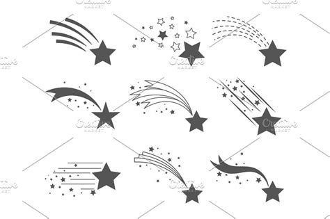 Shooting Stars With Tails Icons Star Shooting Vector Art Falling Icon
