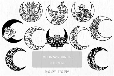 Floral Moon Svg Bundle Crescent Moon Ornament Boho Moons