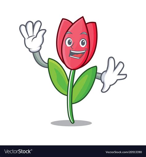 Waving Tulip Character Cartoon Style Royalty Free Vector