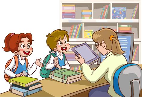 Student Children Taking A Book From The Library Cartoon Vector 21611608