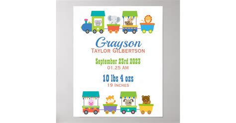 Cute Animal Train Baby Nursery Poster Zazzle