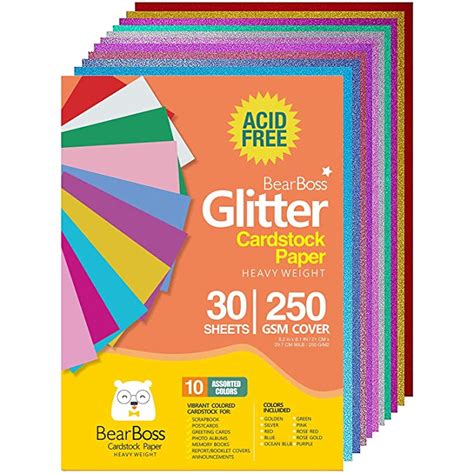 Glitter Cardstock 30 Sheets Cardstock Paper 10 Assorted Colors