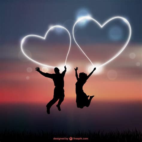 Abstract Love Heart Background With Romantic Couple Silhouettes Free