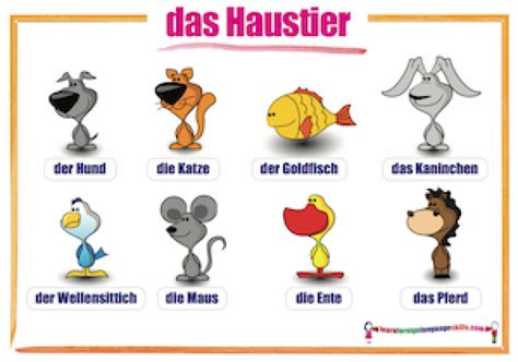 Learn Foreign Language Skills German Animals Wall Chart Das Haustier