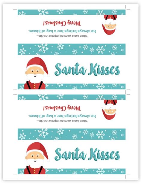 santa kisses treat bag topper  printable holiday favor