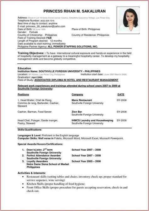 Cv Format For Fresher Air Hostess Resume Format Examples