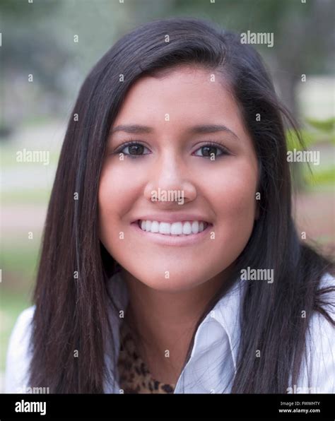 Outdoor Portrait Of Young Latina Girl With Big Smile Stock Photo Alamy