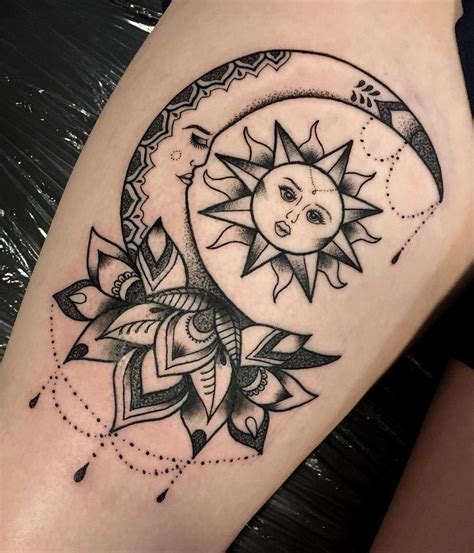 Ornamental Sun And Moon Tattoo © Tattoo Artist Bethany Whitehead 💖☀️🌙 💖 ☀