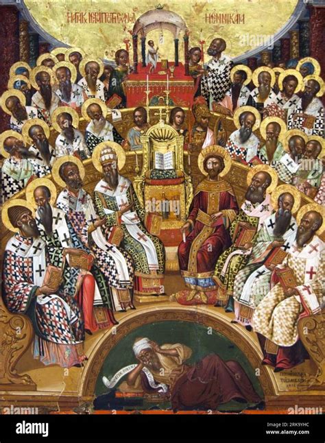 First Council Of Nicaea Damaskinos 1591 By Michael Damaskinos Stock