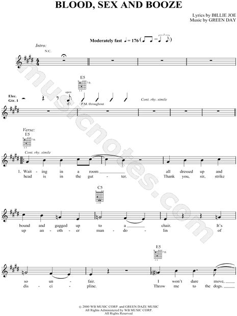 Green Day Blood Sex And Booze Guitar Tab In E Major Download
