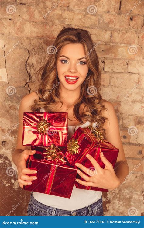 Surprised Girl Holding Birthday Presents Stock Image Image Of Girl