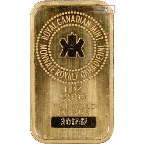 1 Oz Gold Bar Royal Canadian Rcm 9999 Fine In Assay