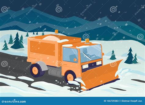Cartoon Illustration Of A Snow Plow Clearing The Street Stock Vector