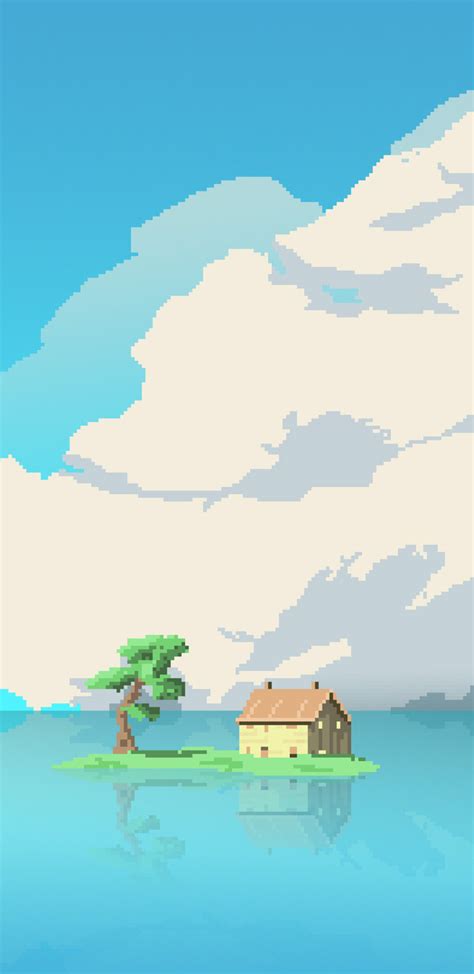 1440x2960 8 Bit Artwork House Island In Middle Of Water Samsung Galaxy