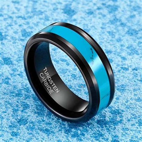 The quality is great and the price is unbeatable. Men's or Women's Black Tungsten Carbide Blue Turquoise ...