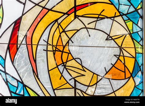 Colorful Abstract Design Of A Modern Stained Glass Window In A Close Up